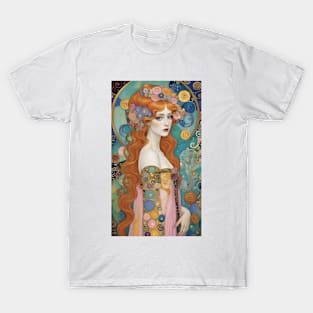 Gustav Klimt's Golden Muse: Inspired Woman in Radiant Majesty T-Shirt